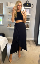 Tasha Midi Wrap Skirt in Black