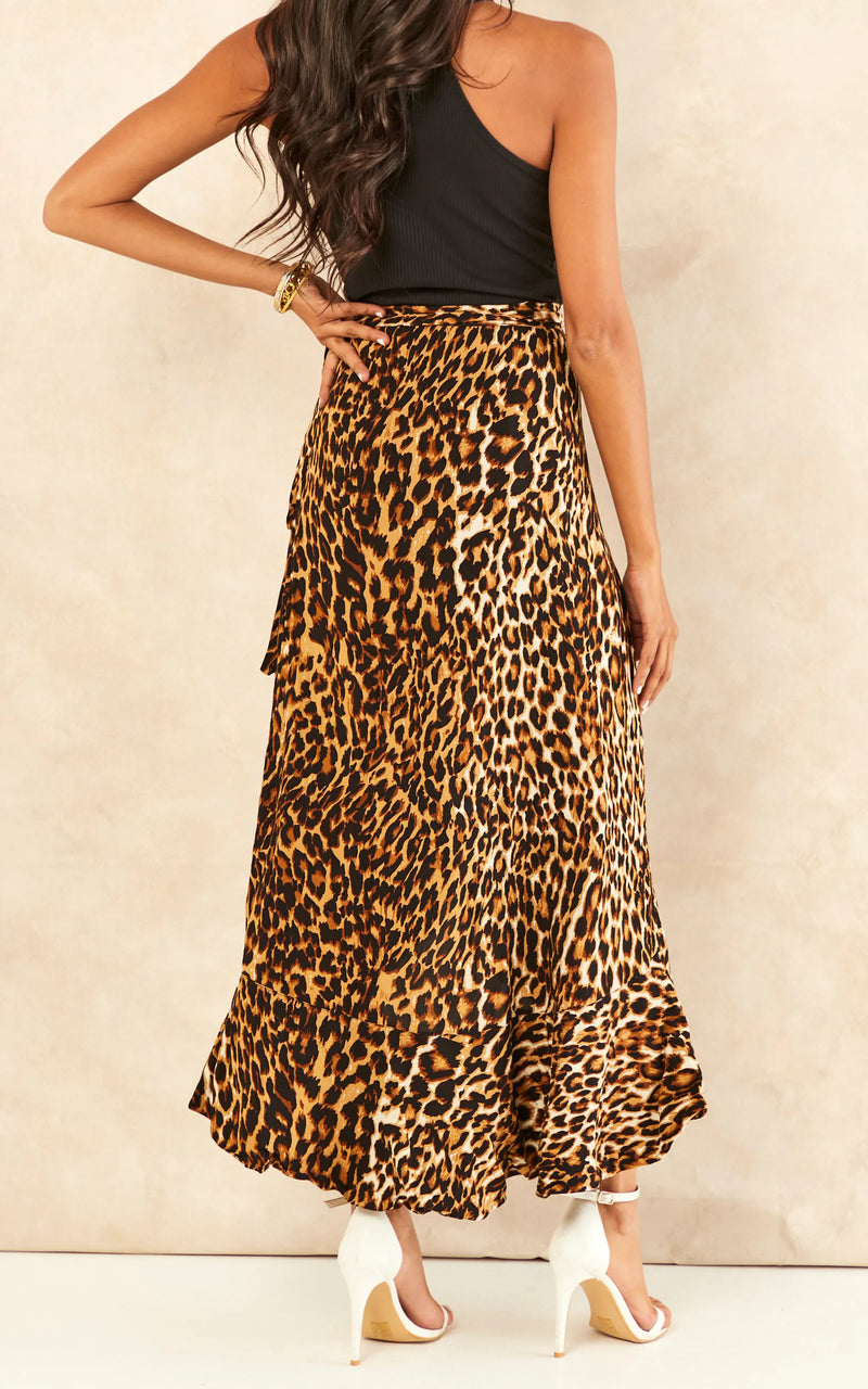 Ruffle Wrap Midi Skirt in Leopard | Tasha