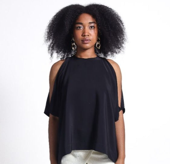 Oversized Cold Shoulder Top in Black| Shiva