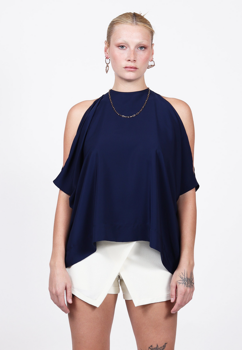 Oversized Cold Shoulder Top in Navy| Shiva