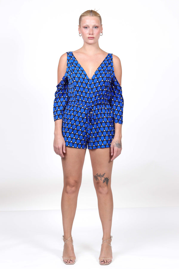 Cold Shoulder Playsuit in Blue Print| Shadi