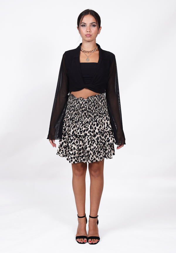 Shirred Waist Mini Skirt in Cream Leopard print | Una