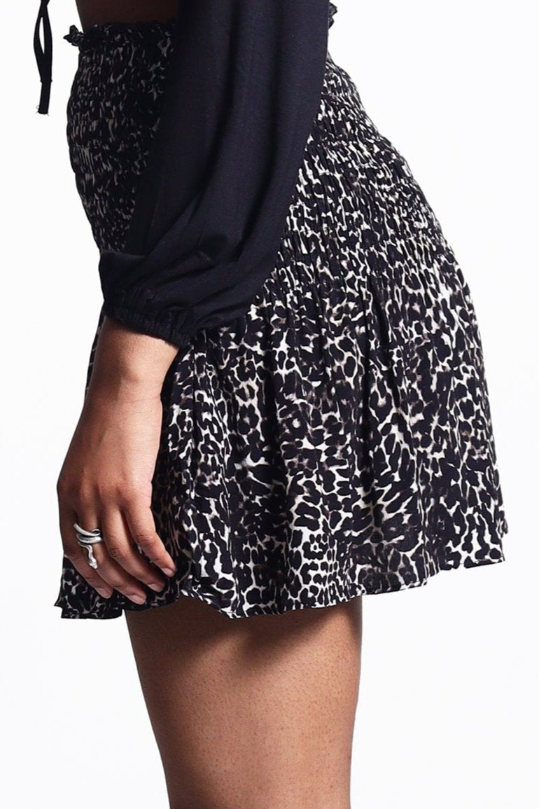 Shirred Waist Mini Skirt in Leopard | Una