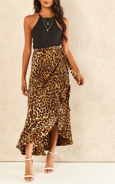 Ruffle Wrap Midi Skirt in Leopard | Tasha