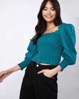 Puff Sleeve Top in Teal Blue