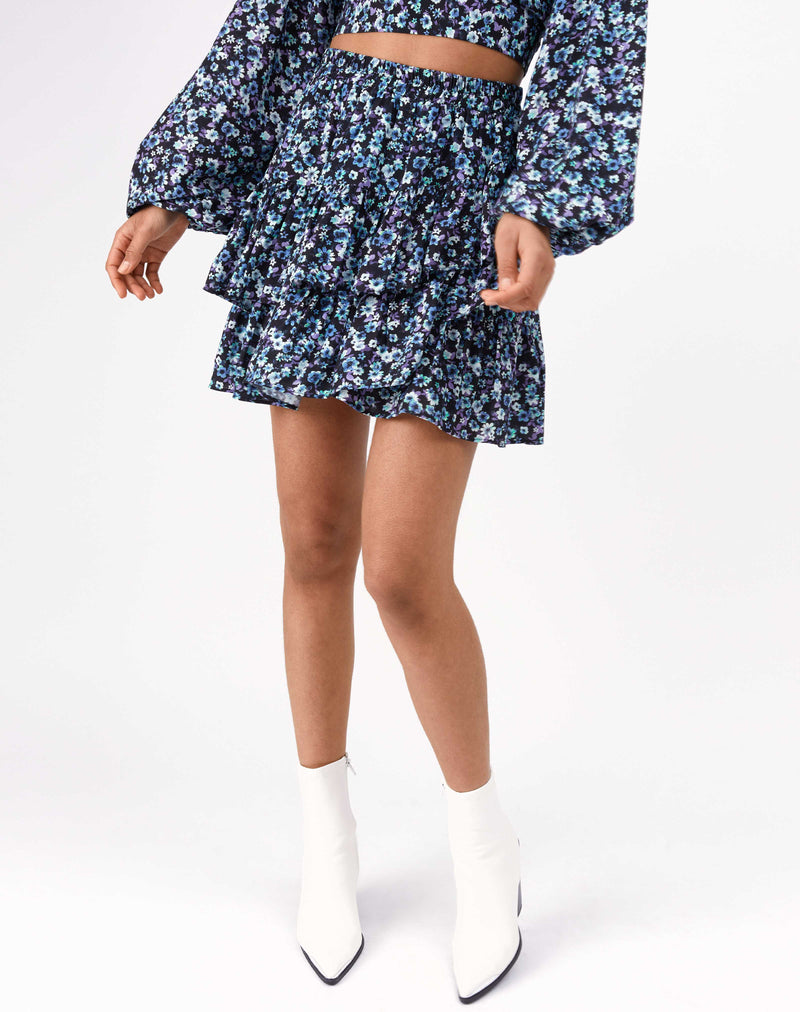 Asymmetric Frill Floral Mini Skirt | Eva