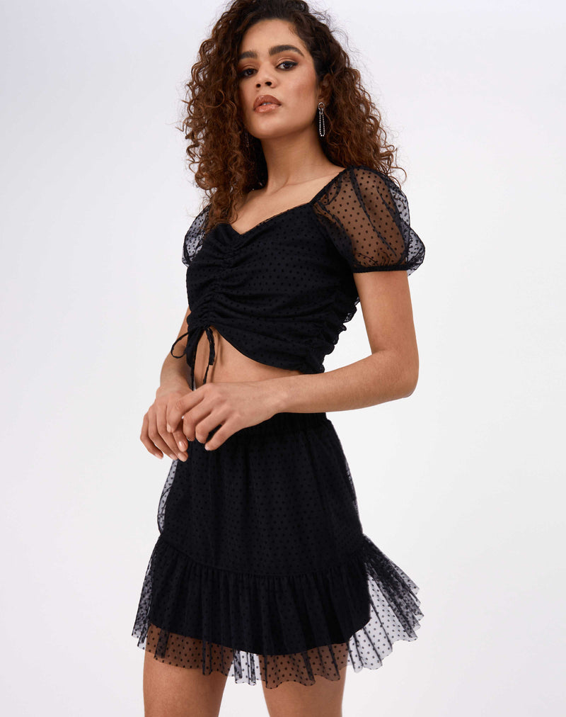 Women's black mesh mini skirt