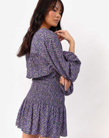 Twist Front Long Sleeve Crop Top in Purple Floral | Flo