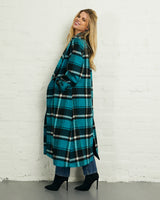 Double Breasted Long Coat in Blue Bias Check