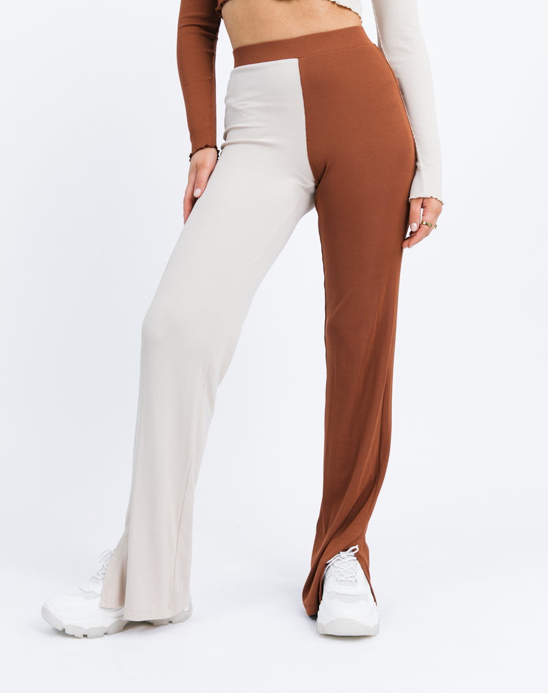 cropped close image of the Lana Wide Leg Trousers in Two Tone Rib