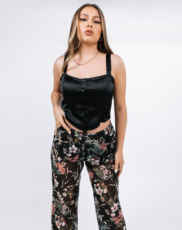 Button Up Corset Top in Black | Betty