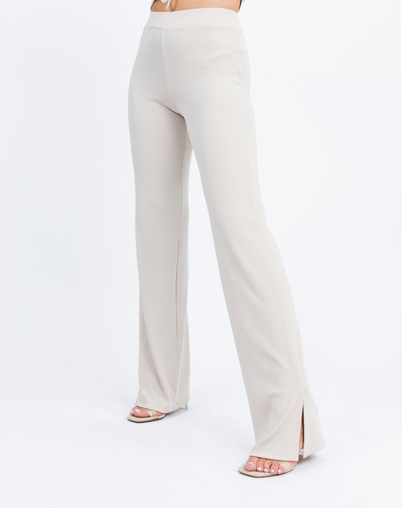 Rib Stretch Trousers in Cream | Lana