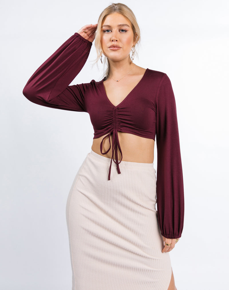 Ruched Front Crop Top in Grape