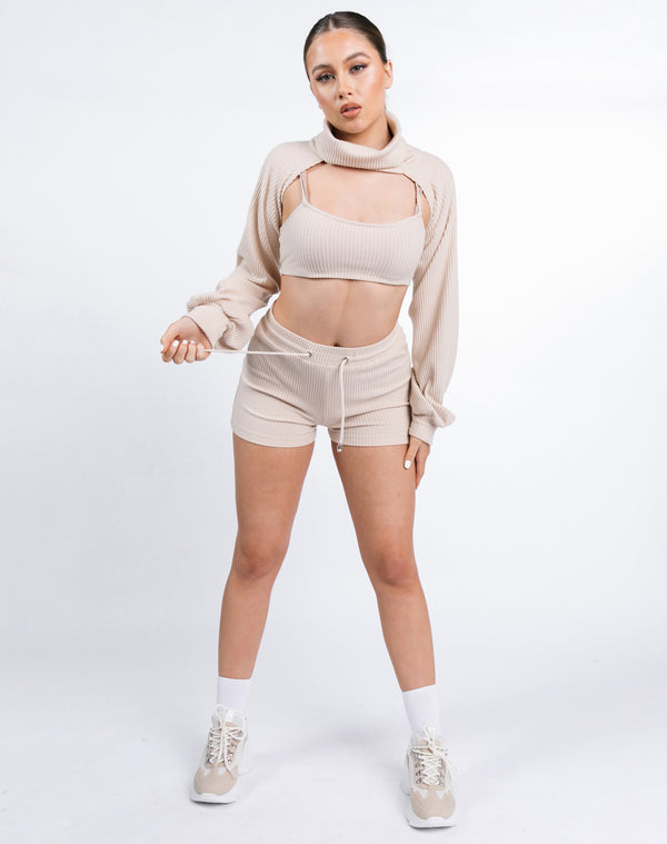 Ribbed Knit Shorts in Cream | Becky