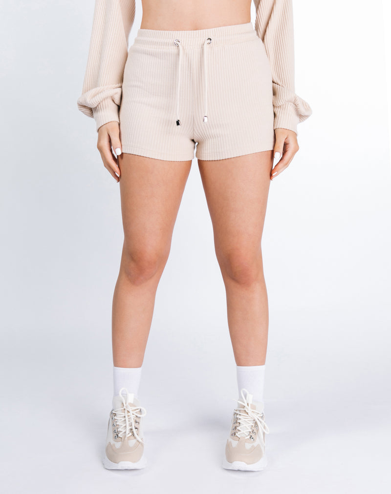 Ribbed Knit Shorts in Cream | Becky