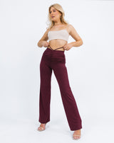 Flared Trousers With Ruching Tie in Burgundy