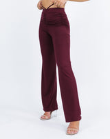 Flared Trousers With Ruching Tie in Burgundy | Florence
