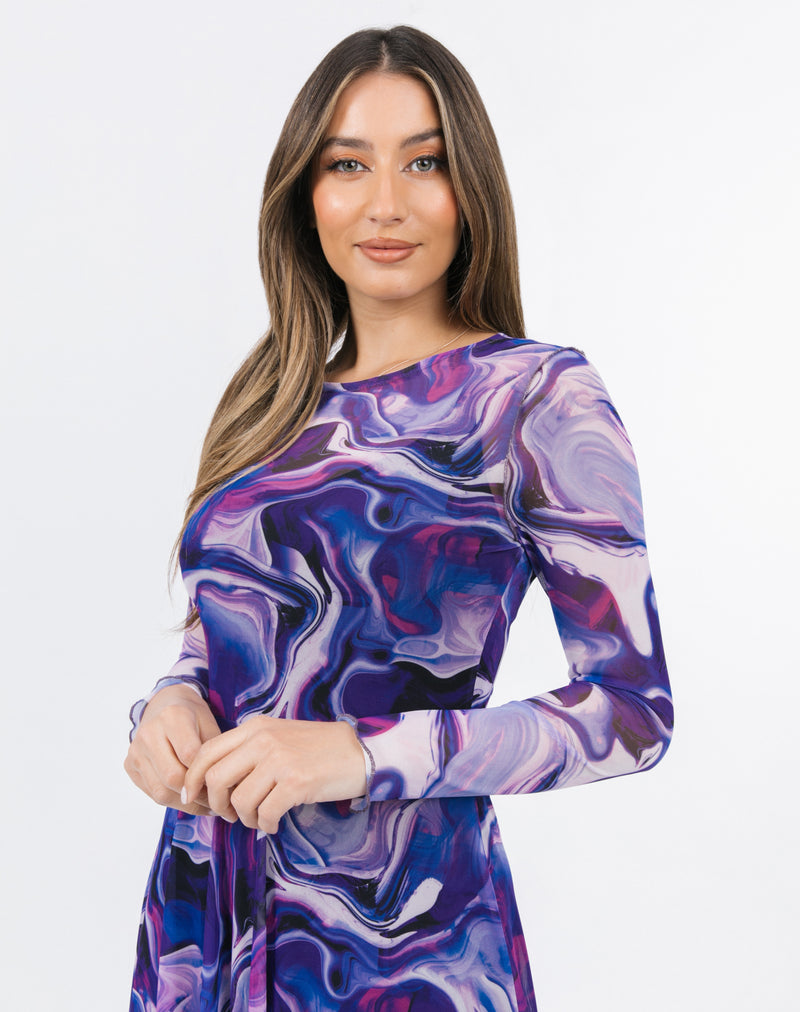 Handkerchief Hem Mesh Midi Dress In Purple | Hilda