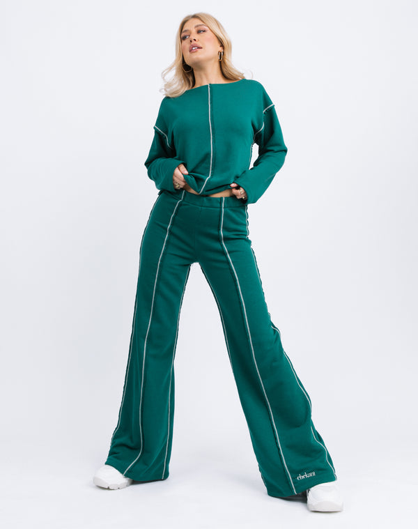 Contrast Stitch Trousers in Forest Green