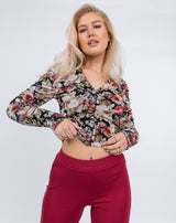 Ruched Mesh Long Sleeve Corset Top in Floral | Anastacia