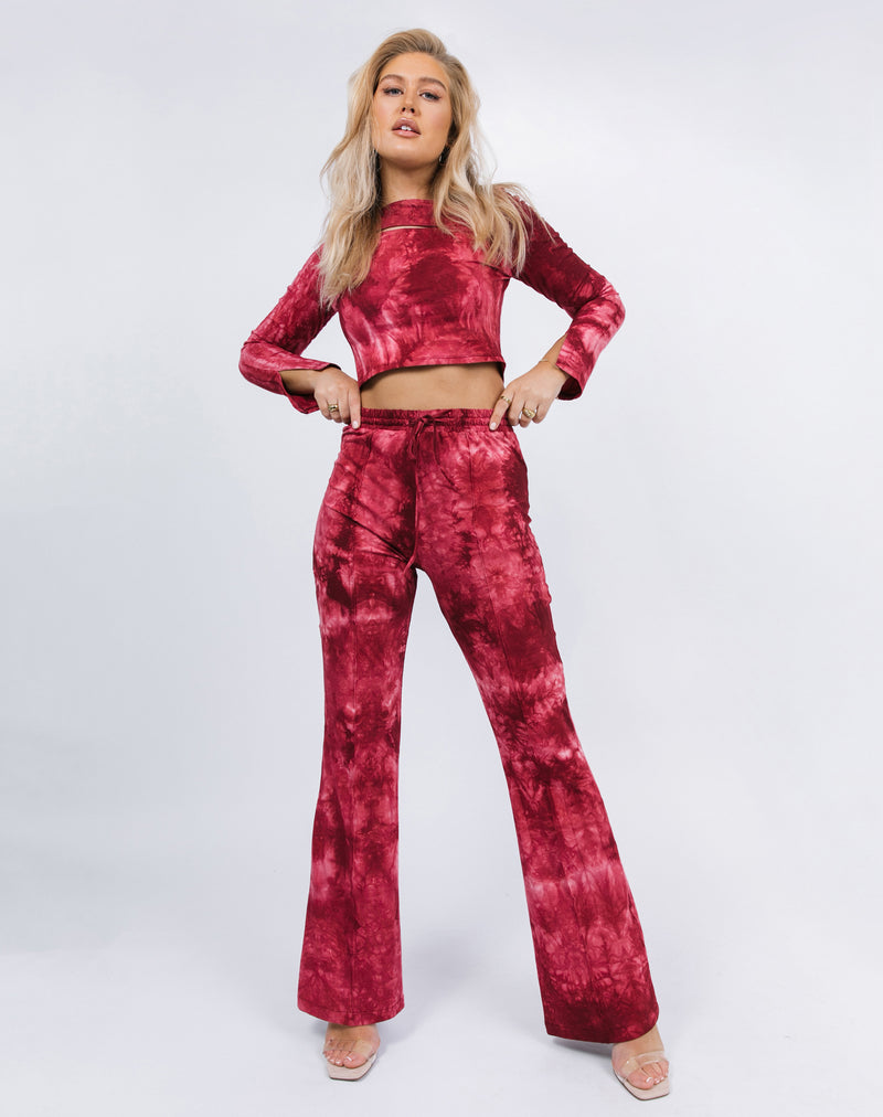 Red Tie Dye Flared Trousers