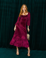 Long Sleeve Midi Dress in Red Wine Velvet | Maria