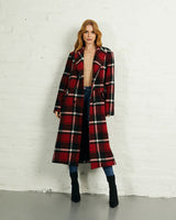 Double Breasted Long Coat in Red Black Check