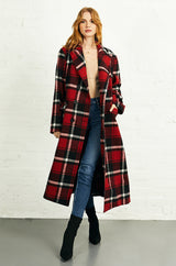 Double Breasted Long Coat in Red Black Check
