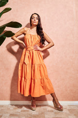 Tiered Maxi Dress in Orange Cotton | Isla