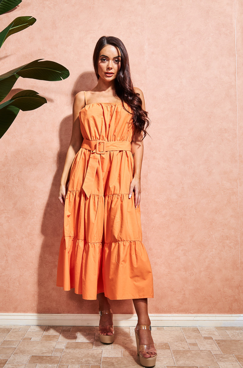 Tiered Maxi Dress in Orange Cotton