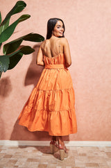 Tiered Maxi Dress in Orange Cotton | Isla