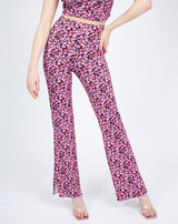 Split Hem Stretch Flare Trousers in Pink Floral | Ariana