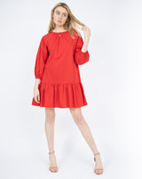 Peplum Hem Cotton Mini Dress in Red | Clarissa