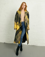 Double Breasted Long Coat in Yellow Black Check