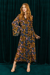 Flared Sleeve Maxi Wrap Dress in Floral Chiffon | Luna